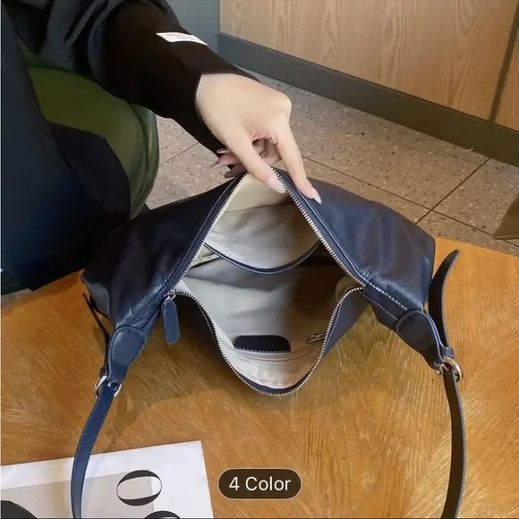 Navy Leather Hobo Sling Shoulder Bag - Picture 2 of 4